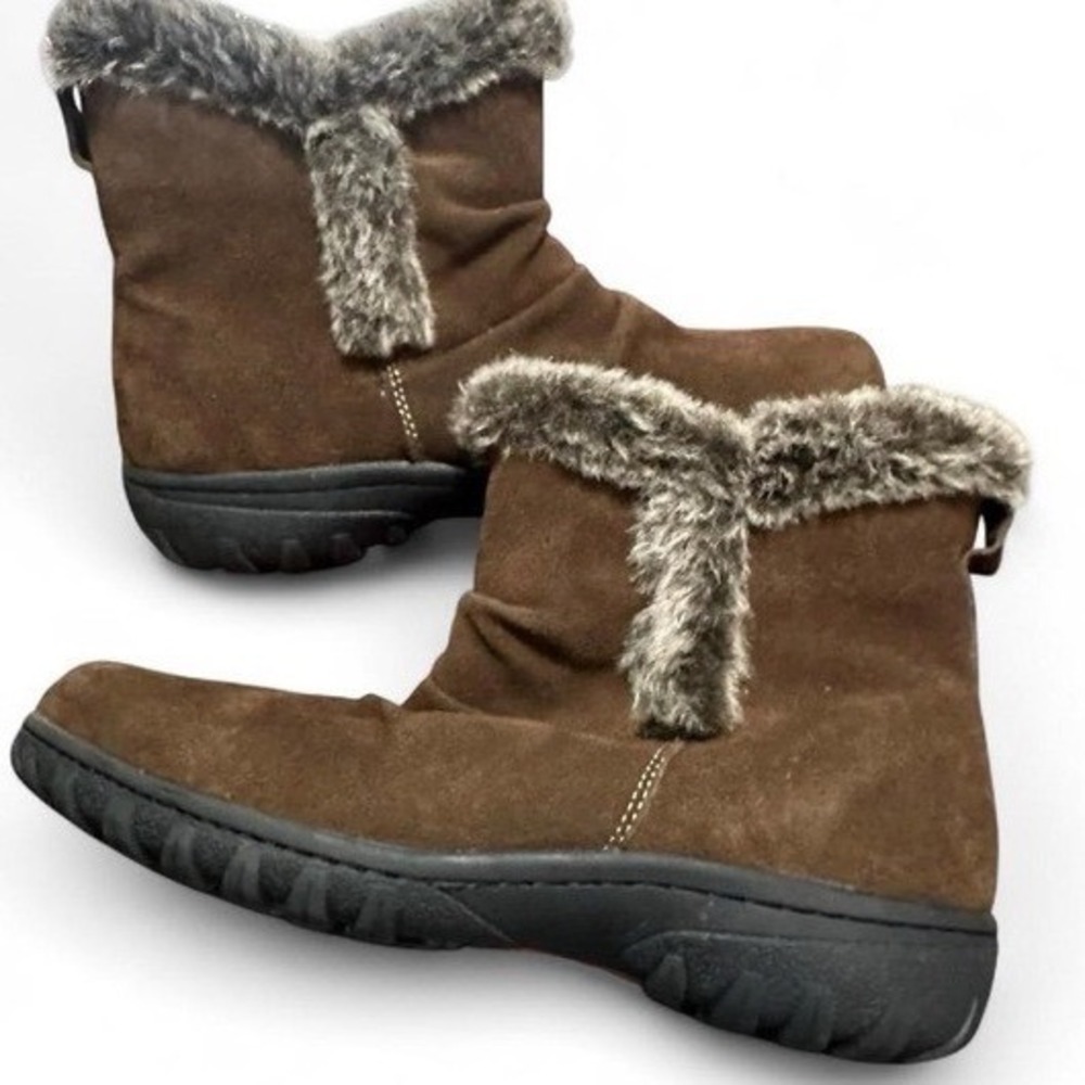 NWOT Brown Genuine Suede Ankle Boots with Faux Fur - Women's Size‎ 9